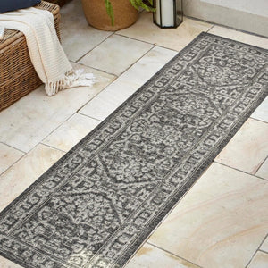 HomeRoots 10' Black and Gray Medallion Runner Rug - Versatile Indoor/Outdoor Accent for High-Traffic Areas 704252