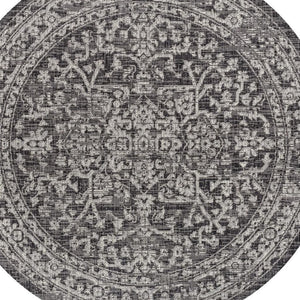 HomeRoots 5' Bold Black and Gray Round Medallion Area Rug – Stylish Indoor/Outdoor Decor for Every Space 704254