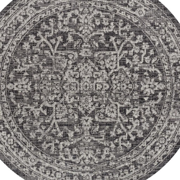 HomeRoots 5' Bold Black and Gray Round Medallion Area Rug – Stylish Indoor/Outdoor Decor for Every Space 704254