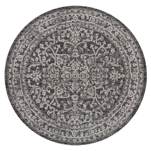 HomeRoots 5' Bold Black and Gray Round Medallion Area Rug – Stylish Indoor/Outdoor Decor for Every Space 704254