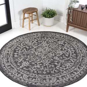 HomeRoots 5' Bold Black and Gray Round Medallion Area Rug – Stylish Indoor/Outdoor Decor for Every Space 704254