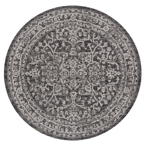 HomeRoots 5' Bold Black and Gray Round Medallion Area Rug – Stylish Indoor/Outdoor Decor for Every Space 704254