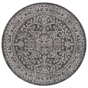 HomeRoots 6' Black and Gray Round Medallion Rug - Modern, Weather-Resistant Indoor/Outdoor Design for Any Space 704257