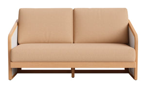 Sakina Outdoor Loveseat Acacia Wood Frame Olefin Cushions Deco Modern Patio Sofa