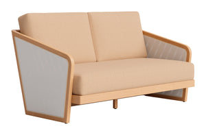 Sakina Outdoor Loveseat Acacia Wood Frame Olefin Cushions Deco Modern Patio Sofa