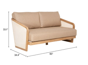 Sakina Outdoor Loveseat Acacia Wood Frame Olefin Cushions Deco Modern Patio Sofa