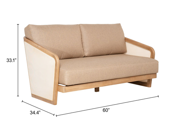 Sakina Outdoor Loveseat Acacia Wood Frame Olefin Cushions Deco Modern Patio Sofa