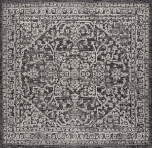 HomeRoots 6' Black and Gray Square Medallion Rug - Modern, Durable Design for Indoor & Outdoor Spaces, Easy Care 704258