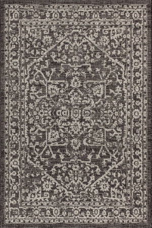 HomeRoots 9' Medallion Area Rug - Black & Gray Indoor/Outdoor Durable Design for Elegant Spaces & Easy Care 704261