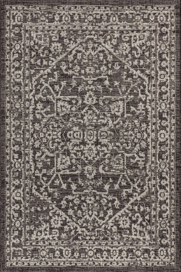 HomeRoots 9' Medallion Area Rug - Black & Gray Indoor/Outdoor Durable Design for Elegant Spaces & Easy Care 704261