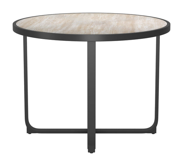 Noctan Round Outdoor Dining Table Tempered Glass Top Powder Coated Aluminum Frame