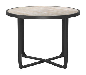 Noctan Round Outdoor Dining Table Tempered Glass Top Powder Coated Aluminum Frame