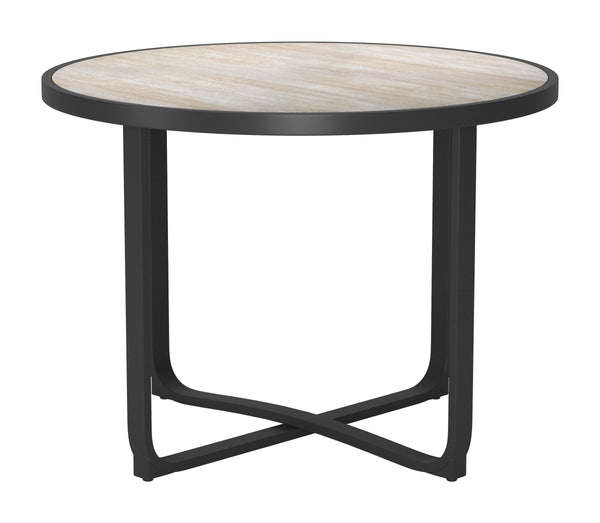 Noctan Round Outdoor Dining Table Tempered Glass Top Powder Coated Aluminum Frame