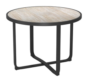 Noctan Round Outdoor Dining Table Tempered Glass Top Powder Coated Aluminum Frame