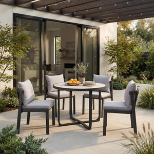Noctan Round Outdoor Dining Table Tempered Glass Top Powder Coated Aluminum Frame