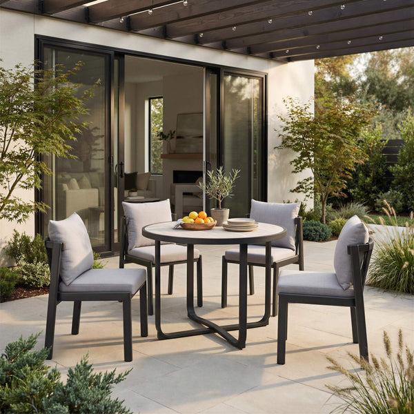Noctan Round Outdoor Dining Table Tempered Glass Top Powder Coated Aluminum Frame