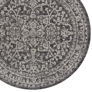 HomeRoots 9' Black and Gray Round Medallion Rug - Stylish Indoor/Outdoor Area Rug for High-Traffic Spaces 704262