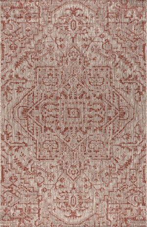 HomeRoots 6' Red and Taupe Medallion Area Rug - Stylish Indoor-Outdoor Design, Durable, Easy Care, 6x9 Size 704266