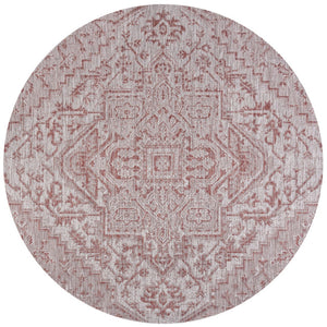 HomeRoots 6' Round Medallion Area Rug in Red & Taupe - Stylish Indoor/Outdoor Design for Any Space! 704267