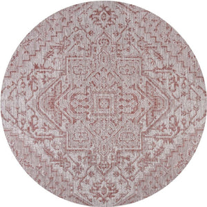 HomeRoots 8' Round Medallion Rug in Red & Taupe - Indoor/Outdoor, Durable, Low Maintenance, Stylish Design 704269
