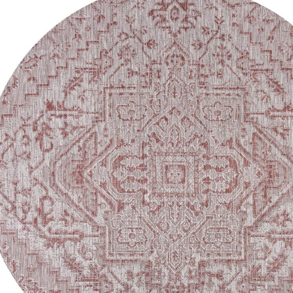HomeRoots 9' Round Medallion Area Rug in Bold Red & Taupe - Perfect for Indoor/Outdoor Spaces, Durable Design 704271