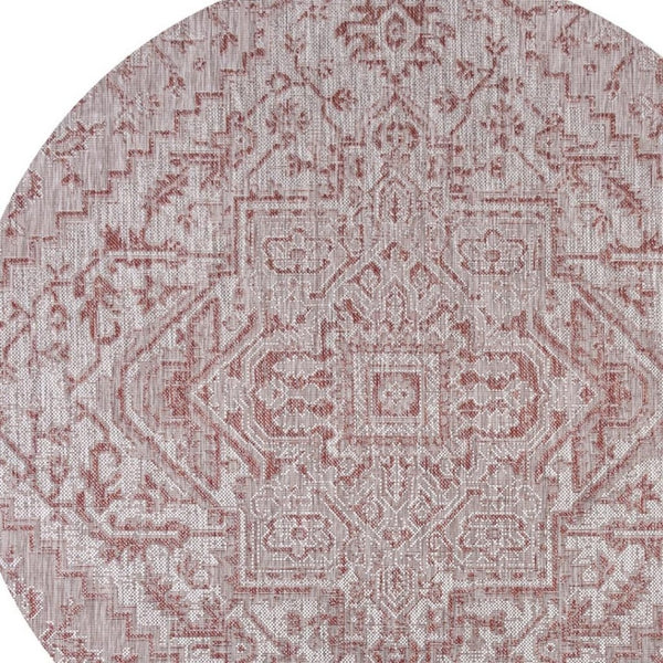 HomeRoots 9' Round Medallion Area Rug in Bold Red & Taupe - Perfect for Indoor/Outdoor Spaces, Durable Design 704271