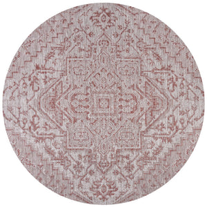 HomeRoots 9' Round Medallion Area Rug in Bold Red & Taupe - Perfect for Indoor/Outdoor Spaces, Durable Design 704271
