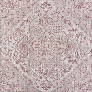 HomeRoots 9' Square Medallion Indoor Outdoor Area Rug in Bold Red and Taupe - Durable, Stylish, Easy Care! 704272