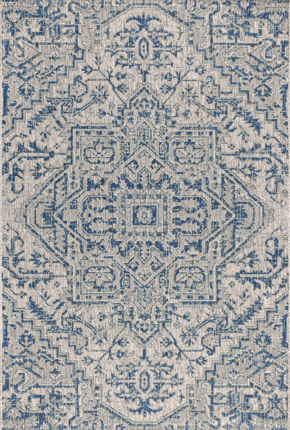 HomeRoots 6' Navy Blue and Gray Medallion Area Rug - Versatile Indoor/Outdoor Style, Fade-Resistant, Easy Care! 704274