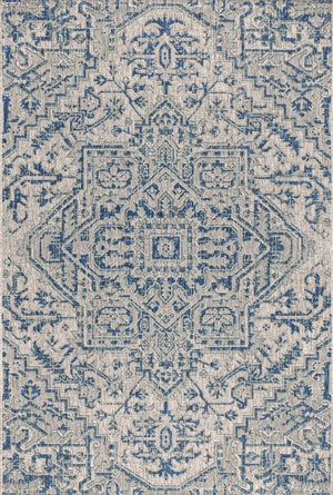 HomeRoots 6' Navy Blue and Gray Medallion Area Rug - Versatile Indoor/Outdoor Style, Fade-Resistant, Easy Care! 704274