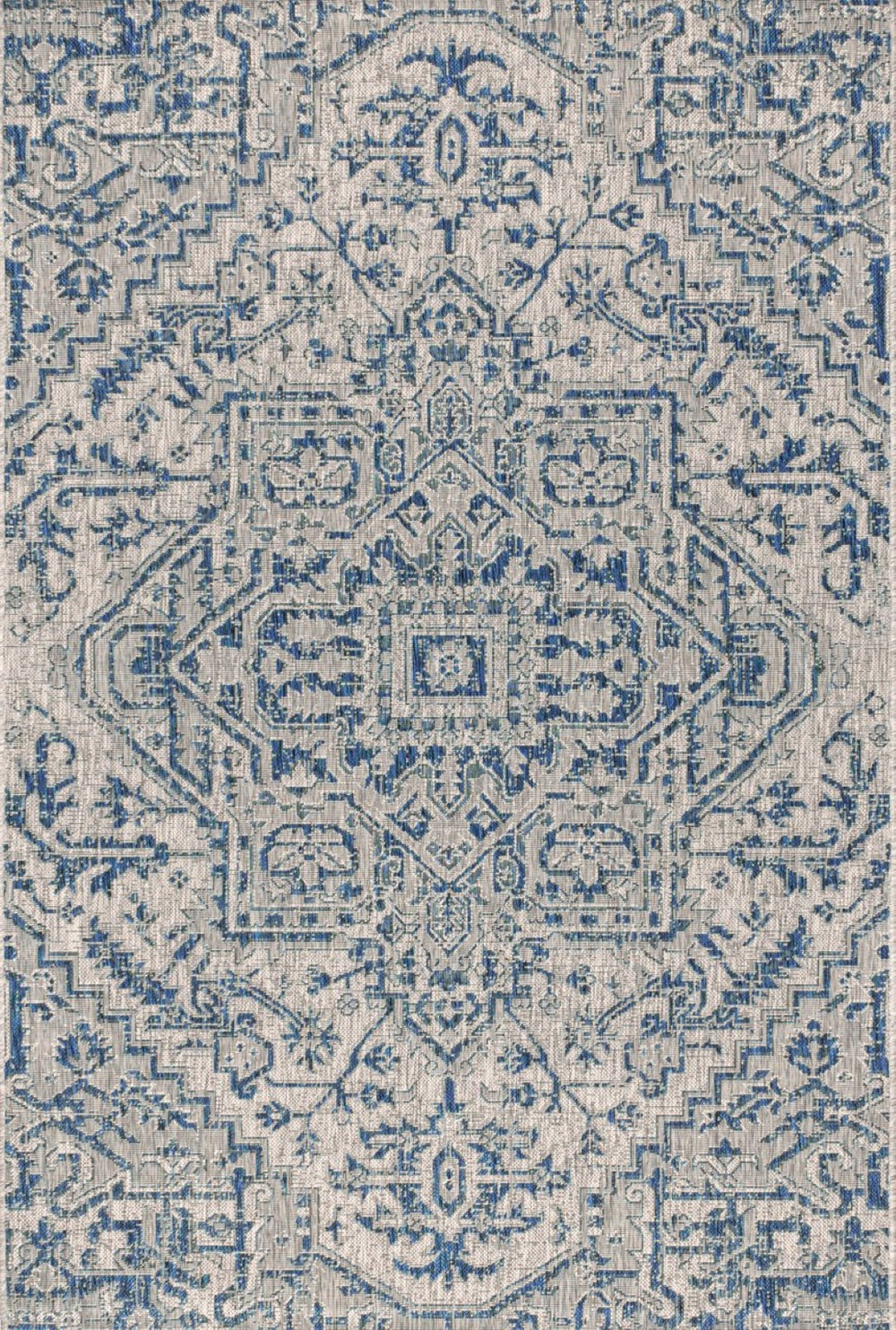HomeRoots 6' Navy Blue and Gray Medallion Area Rug - Versatile Indoor/Outdoor Style, Fade-Resistant, Easy Care! 704274
