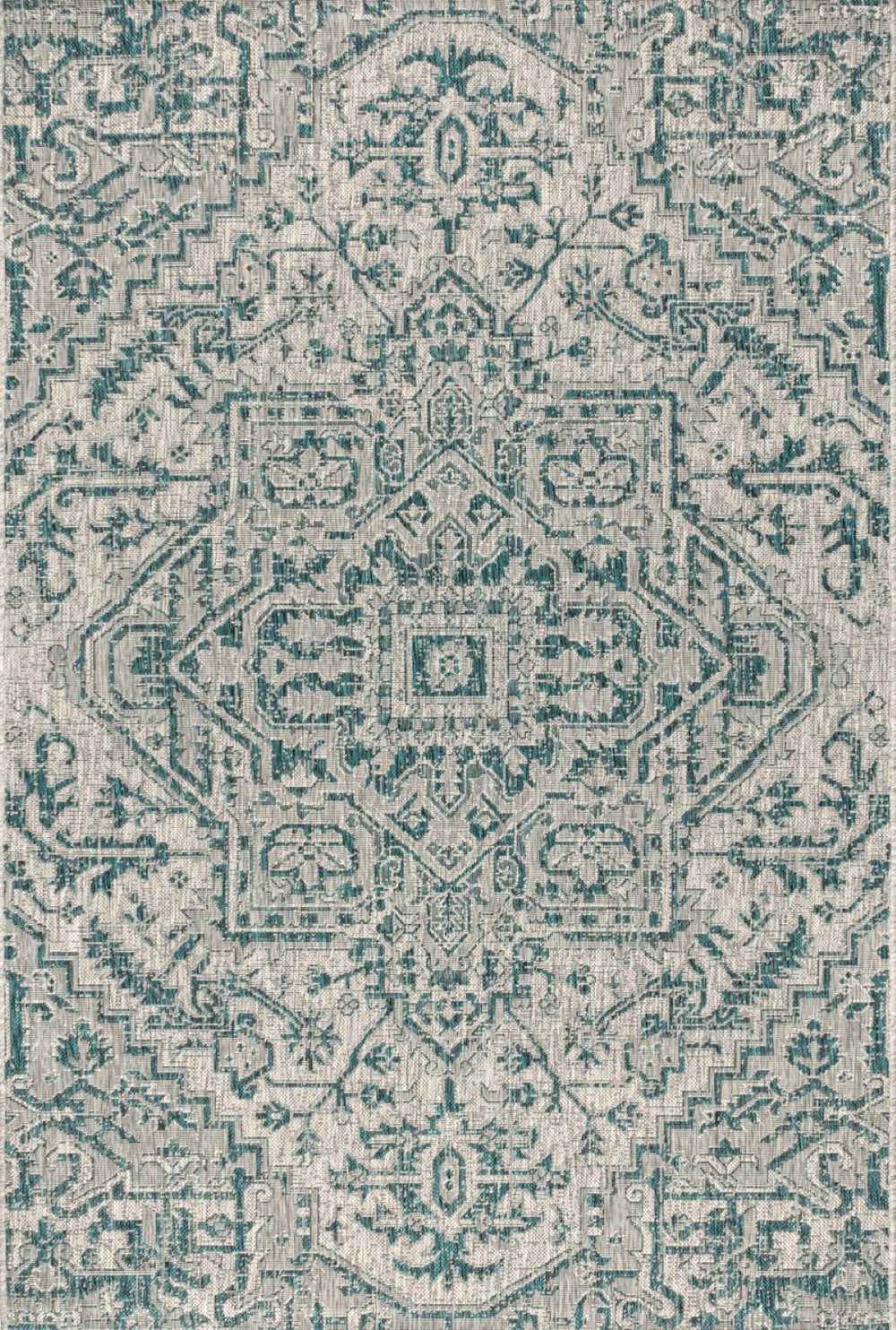 HomeRoots 10' Teal Blue & Gray Medallion Area Rug – Stylish Indoor & Outdoor Durable Design for Any Space 704275