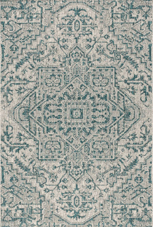 HomeRoots 10' Teal Blue & Gray Medallion Area Rug – Stylish Indoor & Outdoor Durable Design for Any Space 704275