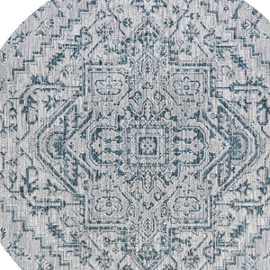 HomeRoots 6' Teal Blue and Gray Round Medallion Rug - Durable, Stylish, Indoor-Outdoor Area Essential! 704278
