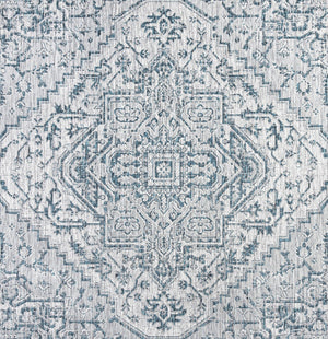 HomeRoots 6' Teal Blue and Gray Square Medallion Area Rug - Stylish, Durable, Indoor/Outdoor Versatile Design 704279