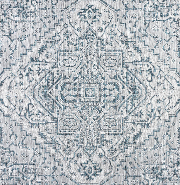 HomeRoots 6' Teal Blue and Gray Square Medallion Area Rug - Stylish, Durable, Indoor/Outdoor Versatile Design 704279