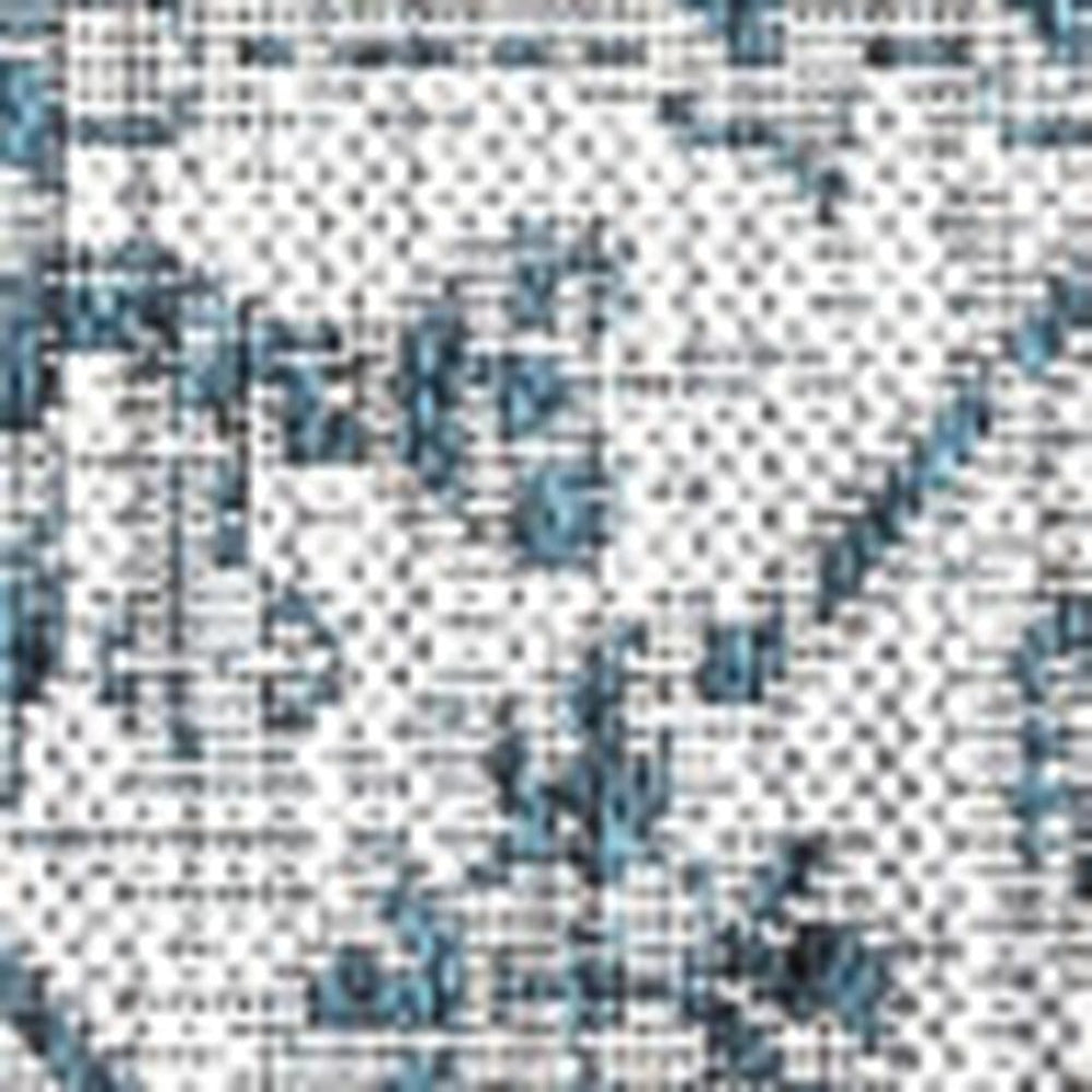 HomeRoots 8' Teal Blue and Gray Square Medallion Rug - Durable Indoor/Outdoor Area Rug for Stylish Spaces 704281
