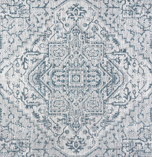 HomeRoots 8' Teal Blue and Gray Square Medallion Rug - Durable Indoor/Outdoor Area Rug for Stylish Spaces 704281