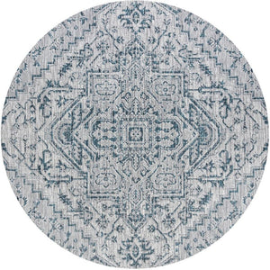 HomeRoots 9' Teal Blue & Gray Round Medallion Rug - Stylish, Durable, Indoor/Outdoor Area Decor for Any Space 704282