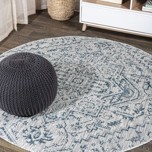HomeRoots 9' Teal Blue & Gray Round Medallion Rug - Stylish, Durable, Indoor/Outdoor Area Decor for Any Space 704282