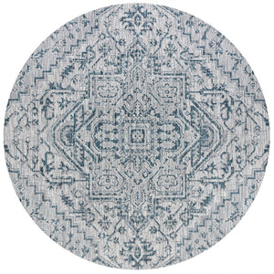 HomeRoots 9' Teal Blue & Gray Round Medallion Rug - Stylish, Durable, Indoor/Outdoor Area Decor for Any Space 704282