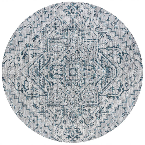 HomeRoots 9' Teal Blue & Gray Round Medallion Rug - Stylish, Durable, Indoor/Outdoor Area Decor for Any Space 704282