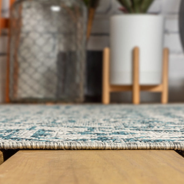 HomeRoots 9' Teal Blue & Gray Round Medallion Rug - Stylish, Durable, Indoor/Outdoor Area Decor for Any Space 704282