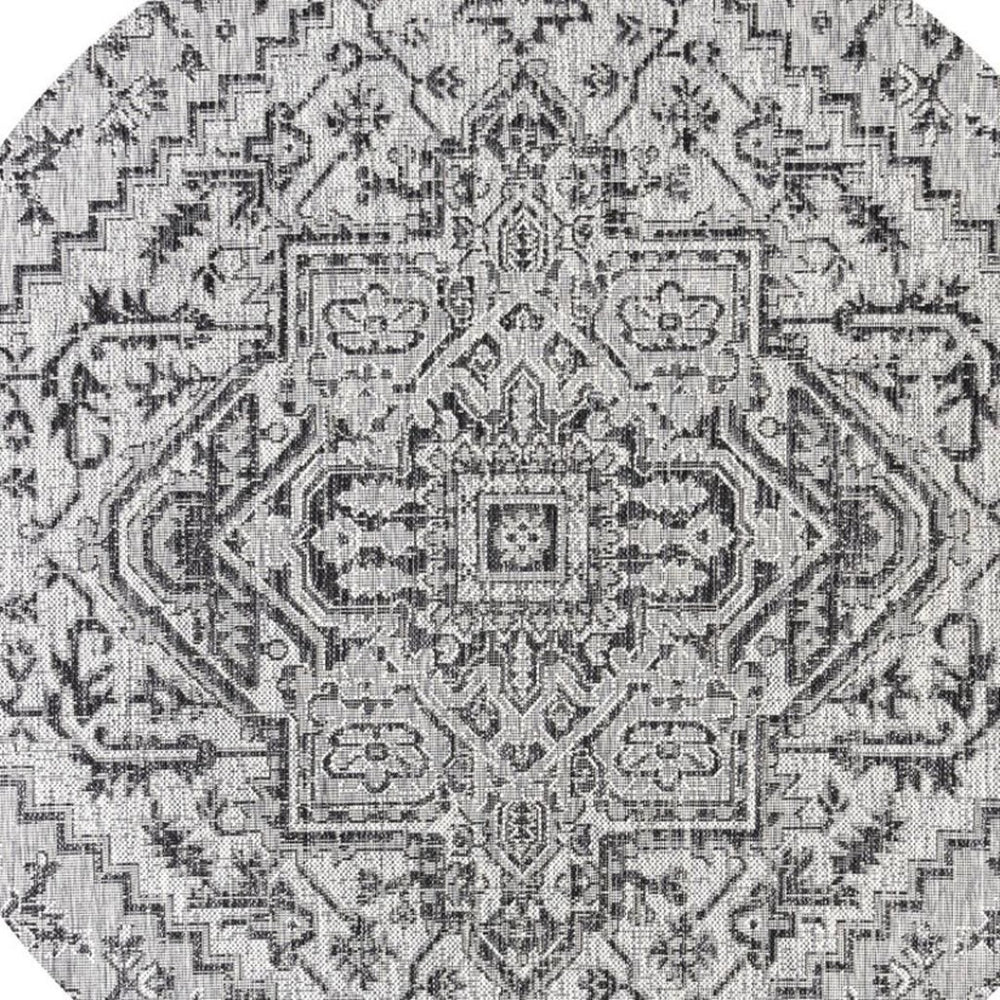 HomeRoots 6' Black and Gray Round Medallion Area Rug - Indoor/Outdoor Durable, Stylish, Low-Maintenance Design 704287