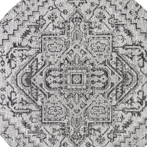HomeRoots 6' Black and Gray Round Medallion Area Rug - Indoor/Outdoor Durable, Stylish, Low-Maintenance Design 704287