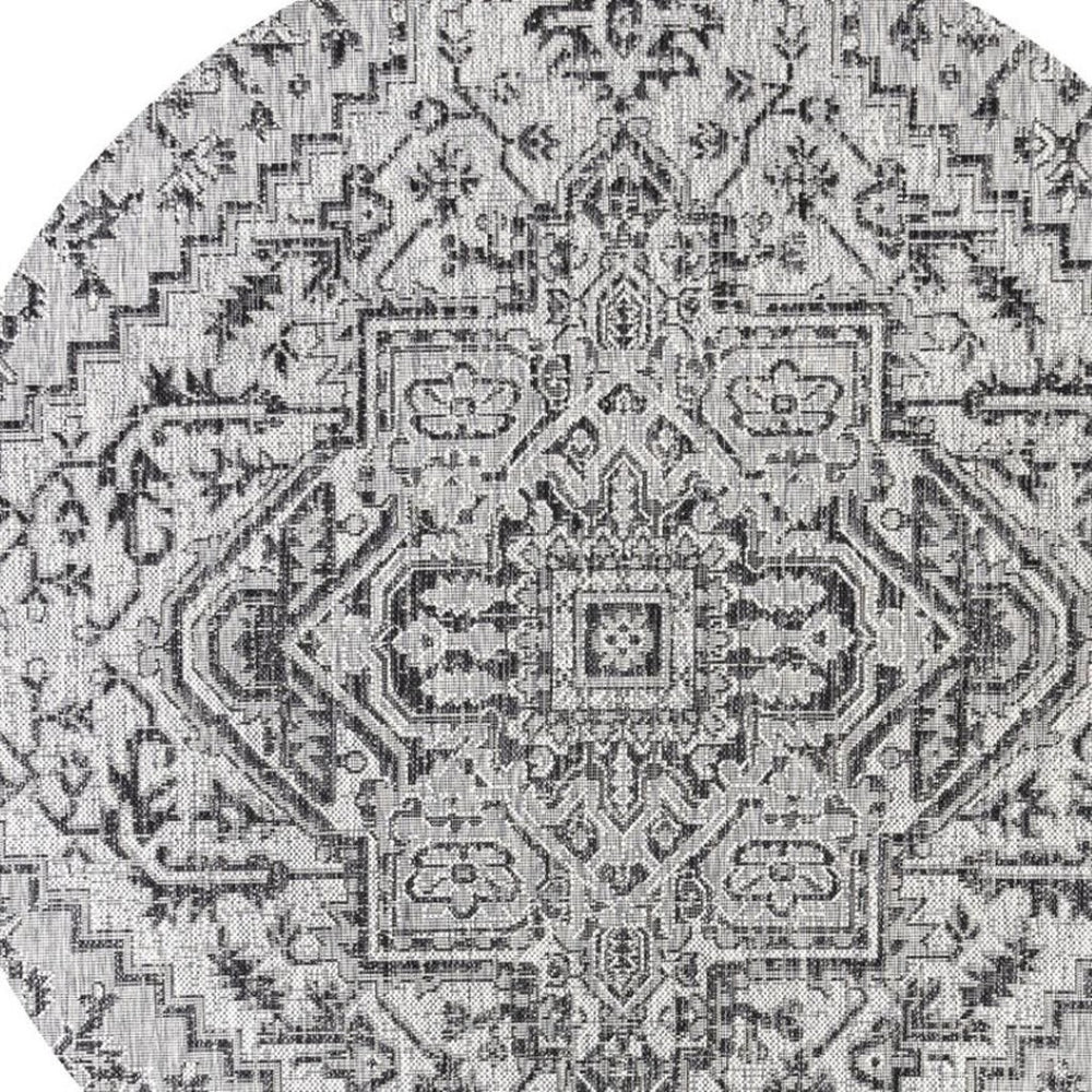 HomeRoots 8' Black and Gray Round Medallion Rug - Stylish Indoor/Outdoor Accent for Modern Living Spaces 704289