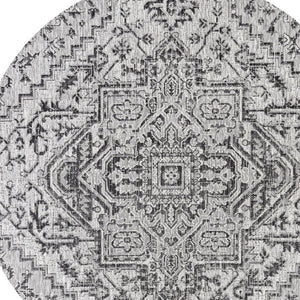 HomeRoots 8' Black and Gray Round Medallion Rug - Stylish Indoor/Outdoor Accent for Modern Living Spaces 704289