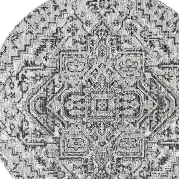 HomeRoots 8' Black and Gray Round Medallion Rug - Stylish Indoor/Outdoor Accent for Modern Living Spaces 704289