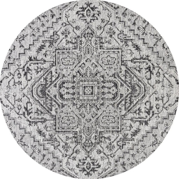 HomeRoots 8' Black and Gray Round Medallion Rug - Stylish Indoor/Outdoor Accent for Modern Living Spaces 704289