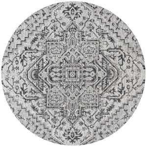 HomeRoots 8' Black and Gray Round Medallion Rug - Stylish Indoor/Outdoor Accent for Modern Living Spaces 704289